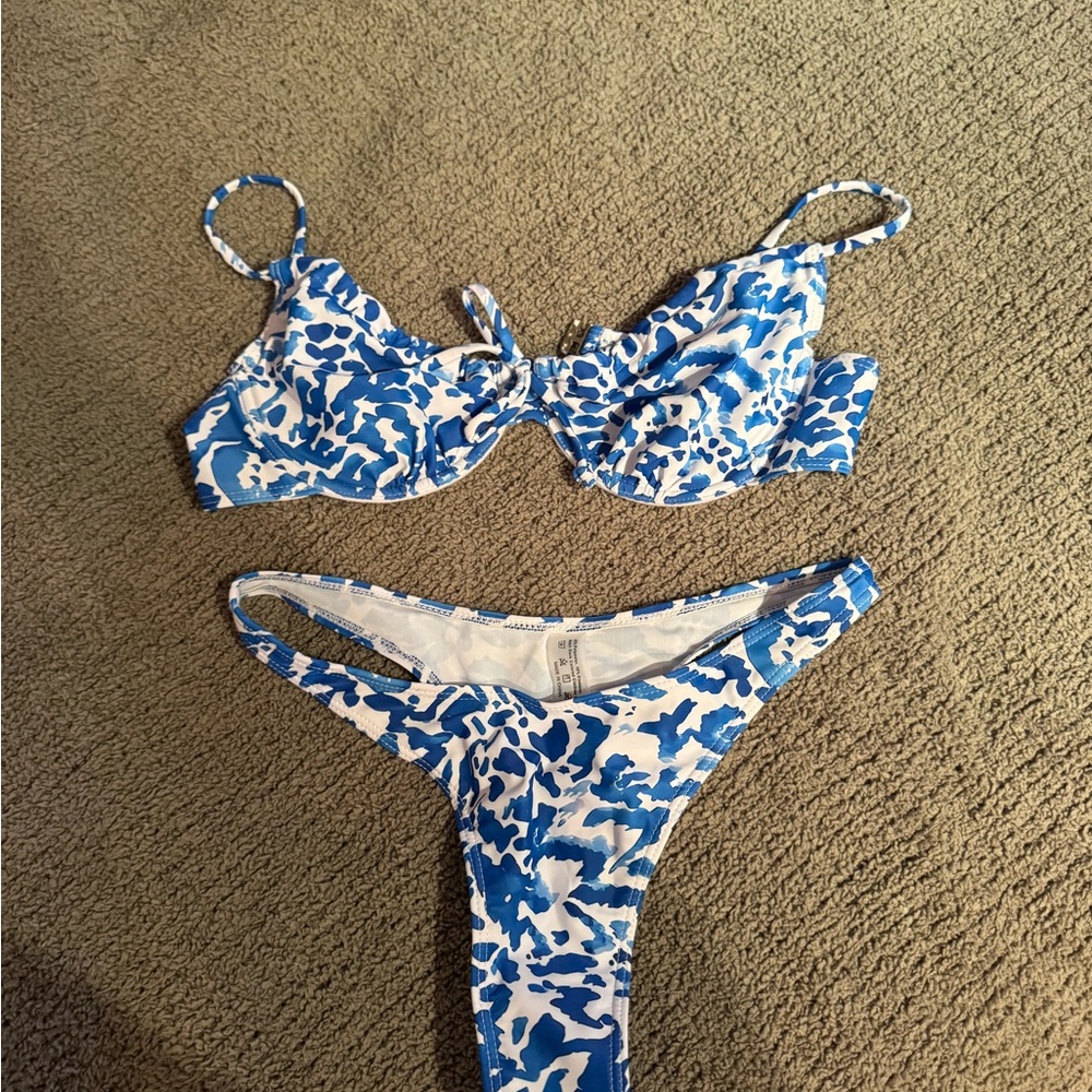 SHEIN Blue and White Bikini Set